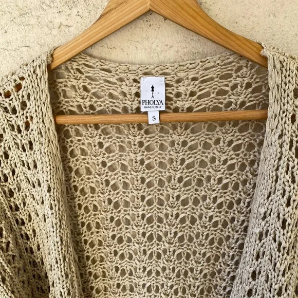 Pholya Italian Open Knit Fringe Cardigan Small - Picture 3 of 4
